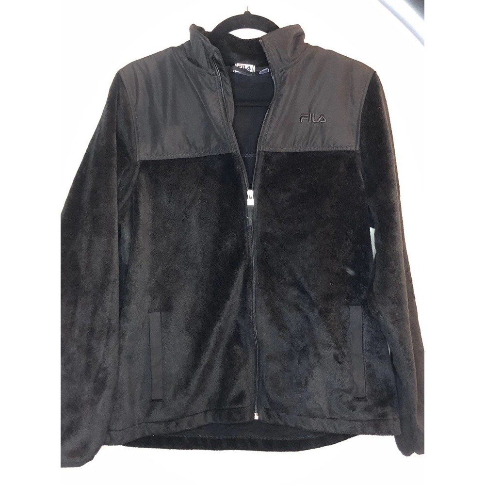 Fila Women’s Soft Fur Medium Black Zip Up Jacket Cozy Athletic Layers